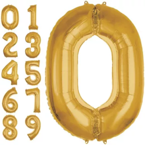 32" Gold, Number-Shaped Mylar Balloon, Numbers 0-9 - 1 Balloon