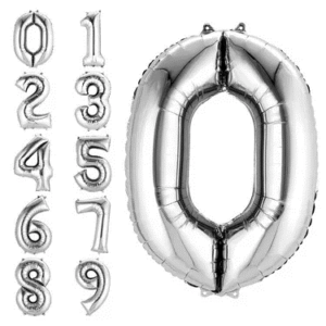32" Silver, Number-Shaped Mylar Balloon, Numbers 0-9 - 1 Balloon