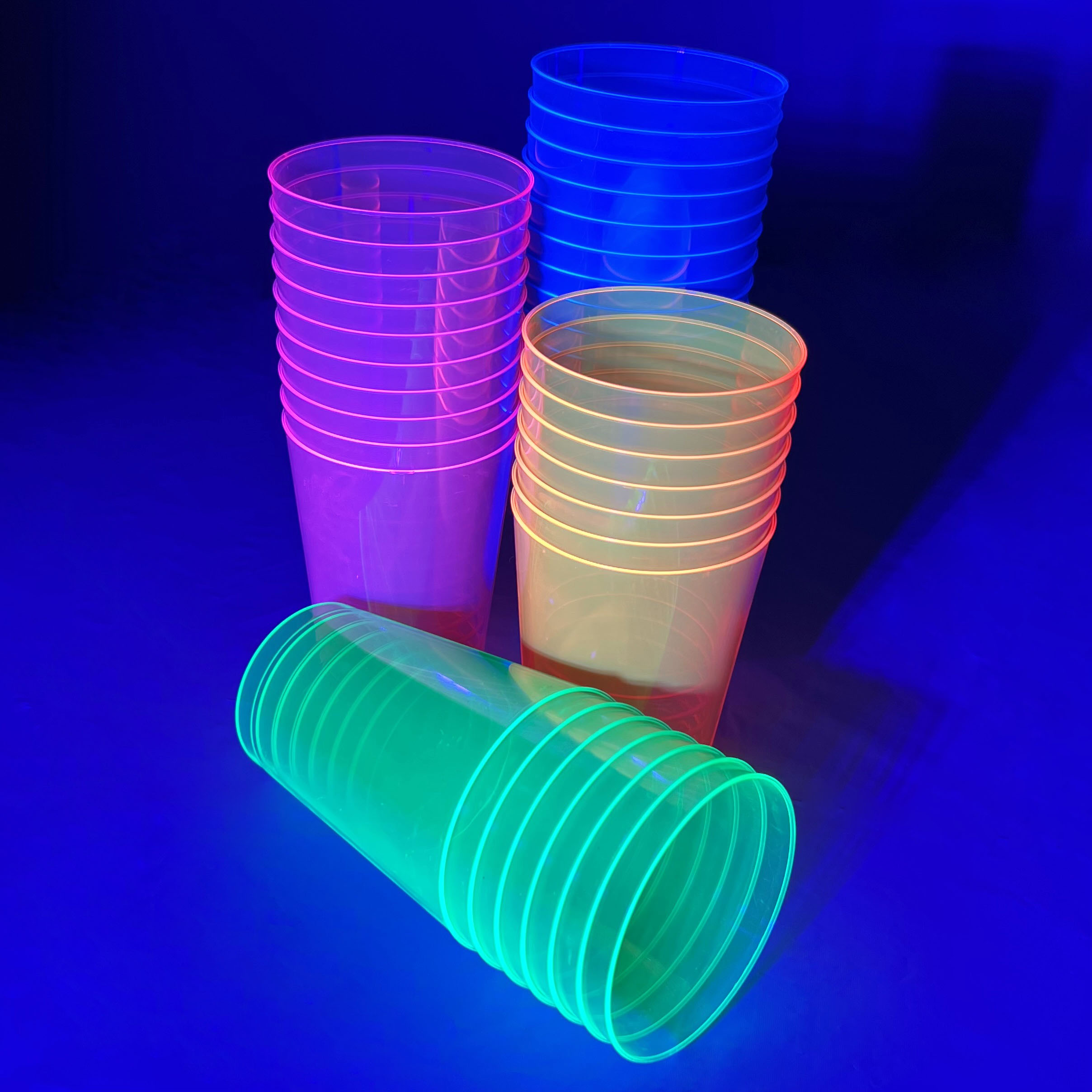 10oz Neon Cups, Plastic - 4 Assorted Colors - 50 Cups/Pack or 600 Cups/Case - Image 2