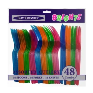 Neon Plastic Cutlery - Assorted Colors - 48 Pieces/Pack or 1,152 Pieces/Case