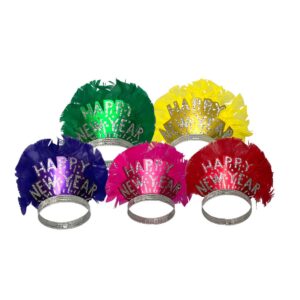Happy New Year Tiaras, Assorted Prismatic with Feather Array - 25/Box