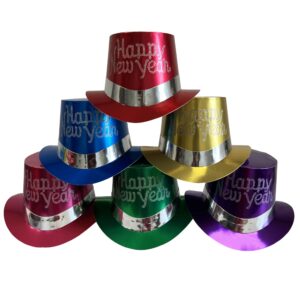 Top Hats, Happy New Year, Paper, Assorted Foils with Glittery Letters - 25 Hats/Box