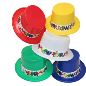 Top Hats, Happy New Year, Plastic, Assorted Colors - 50 Hats/Case