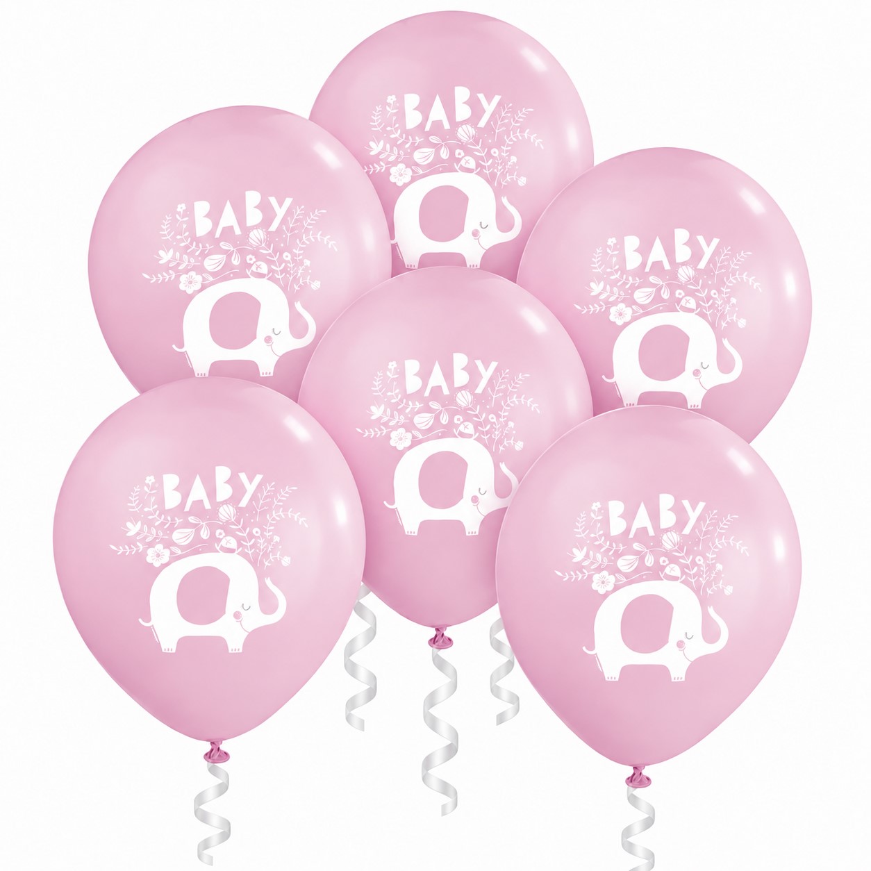 Pink Floral Elephant 12" Latex Balloons - 8 Balloons/Pack or 96 Balloons/Case