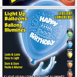 Happy Birthday Light Up Balloons, Astd Colors - 5 Balloons/Pack or 30 Balloons/Case