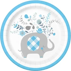 Blue Floral Elephant 7" Plates - 8 Plates/Pack or 96 Plates/Case