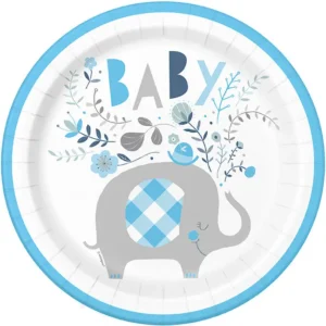 Blue Floral Elephant 9" Plate - 8 Plates/Pack or 96 Plates/Case