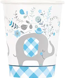 Blue Floral Elephant 9oz Cups - 8 Cups/Pack or 96 Cups/Case