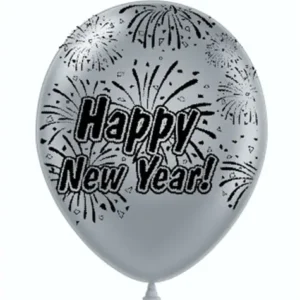 Happy New Year 11" Silver Star Blast Balloons