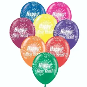 Happy New Year 11" Assorted Colors Balloons - 50 Count