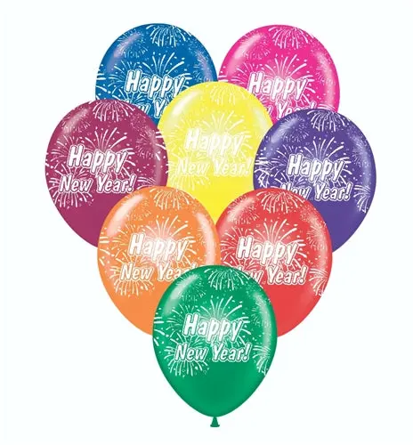 Happy New Year 11" Assorted Colors Balloons - 50 Count