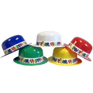 Happy New Year Plastic Derby Style Hat - 50 Derbies/Box