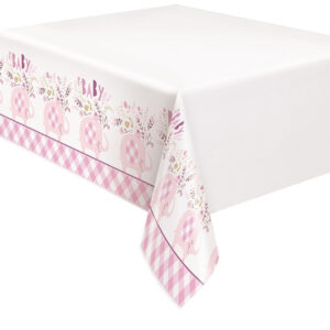 Pink Floral Elephant Plastic Table Cover - 1 Table Cover or 12 Table Covers