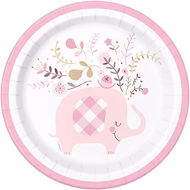 Pink Floral Elephant 7" Plate - 8 Plates/Pack or 96 Plates/Case