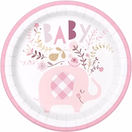 Pink Floral Elephant 9" Plate - 8 Plates/Pack or 96 Plates/Case