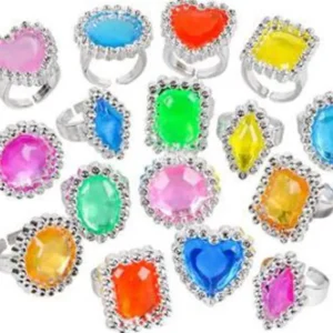 Plastic Jeweled Rings, Assorted Colors - 144 Pcs/Pack