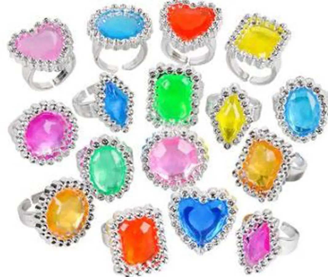 Plastic Jeweled Rings, Assorted Colors - 144 Pcs/Pack