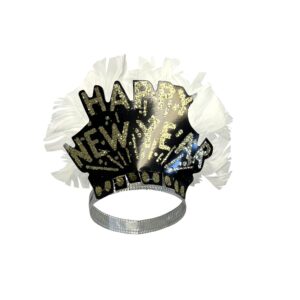 Happy New Year Tiara, GOLD Glitter with Feather Array - 25/Box