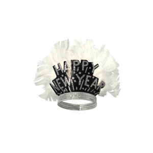 Happy New Year Tiara, SILVER Glitter with Feather Array - 25/Box