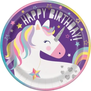 Unicorn Party 9" Plates - 8 Plates/Pack or 96 Plates/Case