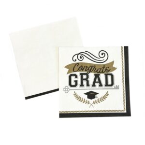 "Congrats Grad" Black, Gold and Silver Luncheon Napkins - 100 Napkins/Pack
