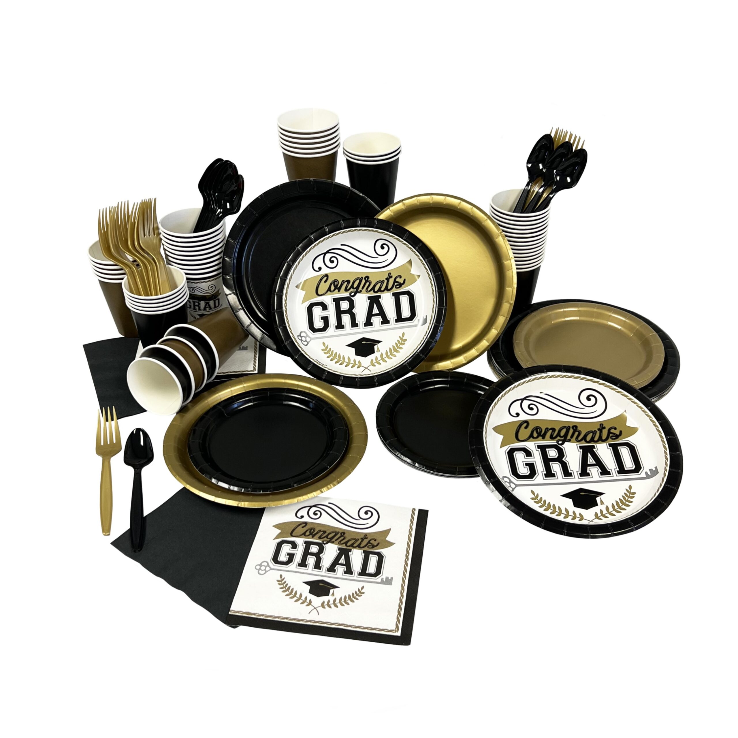 "Congrats Grad" Black, Gold and Silver Luncheon Napkins - 100 Napkins/Pack - Image 2