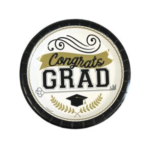 "Congrats Grad" Black, Gold and Silver 9" Plates - 50 Plates/Pack