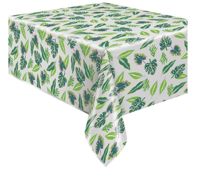 Tropical Leaves Foil Table Cover - 1 Table Cover or 12 Table Covers/Case