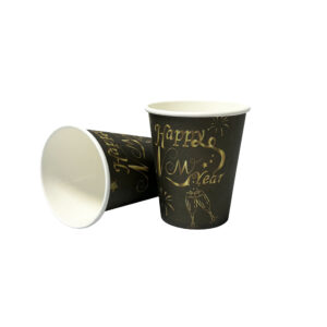 Black and Gold "Happy New Year" 9oz Paper Cups - 8 Cups/Pack