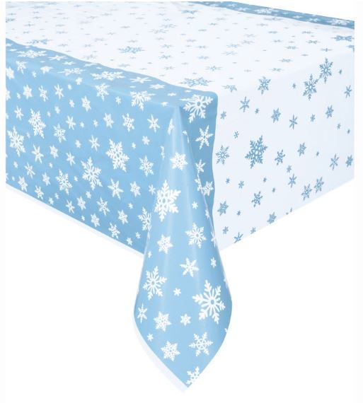 Snowflake Plastic Table Cover -1 Table Cover or 12 Table Covers/Case