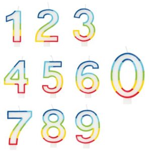 Number Birthday Candles with Rainbow Border - 1 Candle or 6 Candles/Case