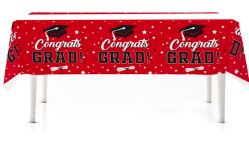 Red & Black Graduation 42.5" x 42.5" Plastic Table Cover - 1 Table Cover