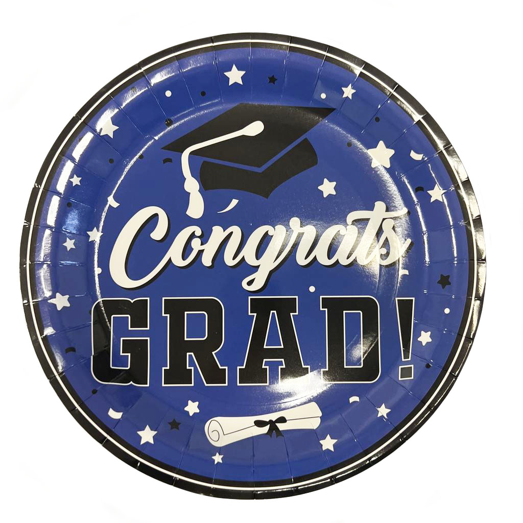 Blue & Black Graduation 9" Plates - 10 Plates