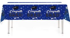 Blue & Black Graduation 42.5" x 42.5" Plastic Table Cover - 1 Table Cover