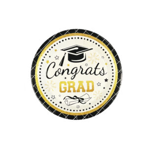 White, Black & Gold Graduation 7" Plates - 10 Plates
