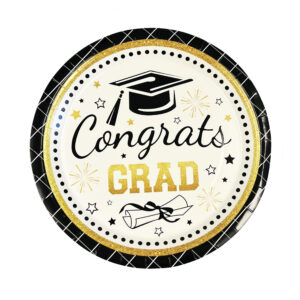 White, Black & Gold Graduation 9" Plates - 10 Plates