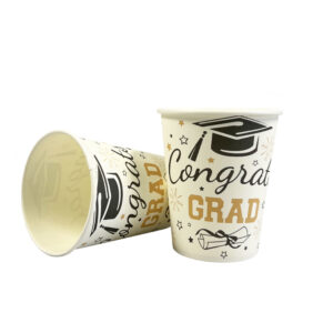White, Black & Gold Graduation 9oz Cups - 10 Cups