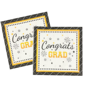 White, Black & Gold Graduation Luncheon Napkins - 20 Napkins