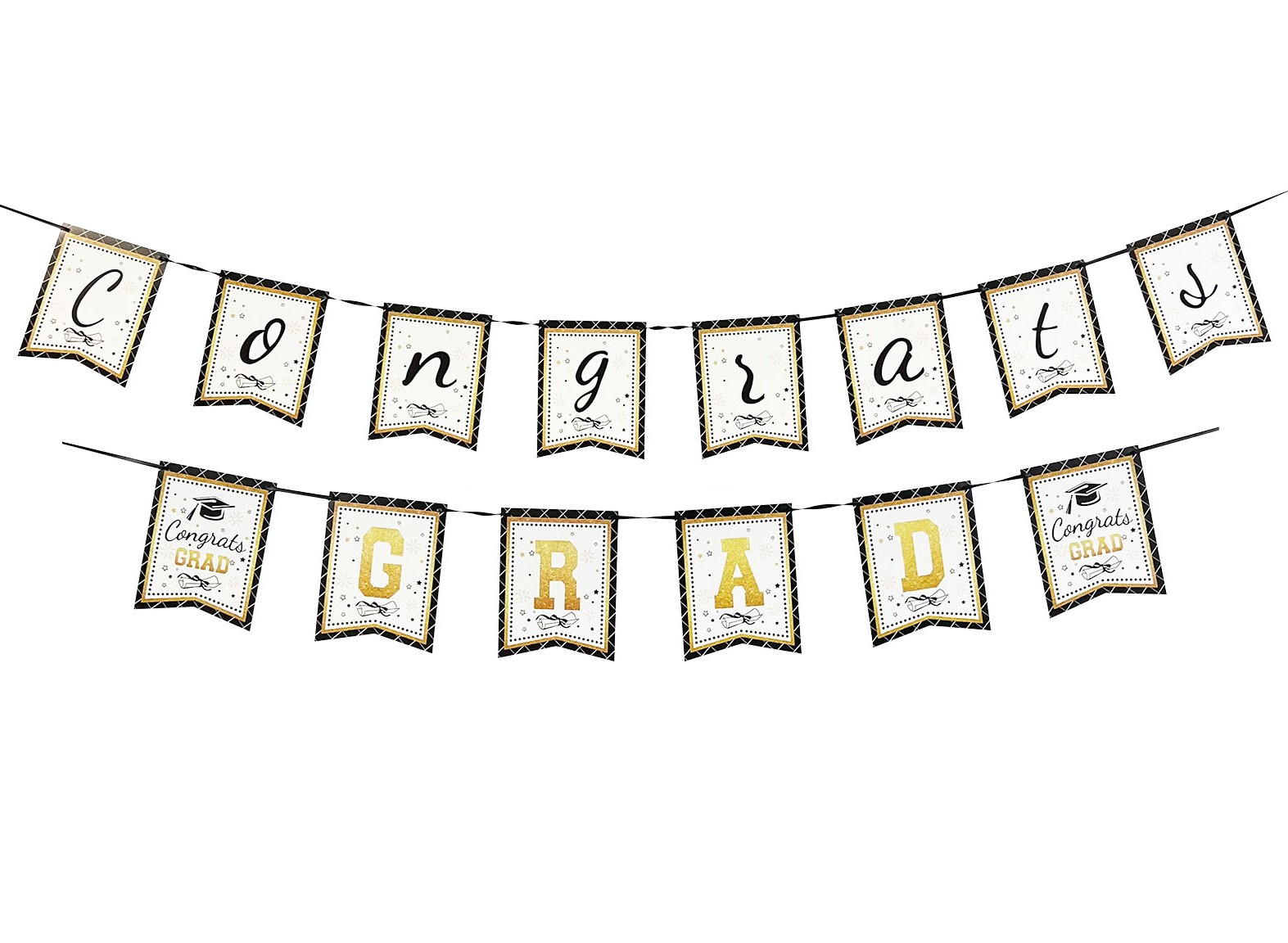 White, Black & Gold Graduation "Congrats Grad" Double Banner - 1 Double Banner