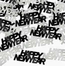 Silver & Black "Happy New Year" Confetti - 12 Bags/Case