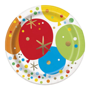 Glitzy Balloon Birthday 7" Plates - 8 Plates/Pack