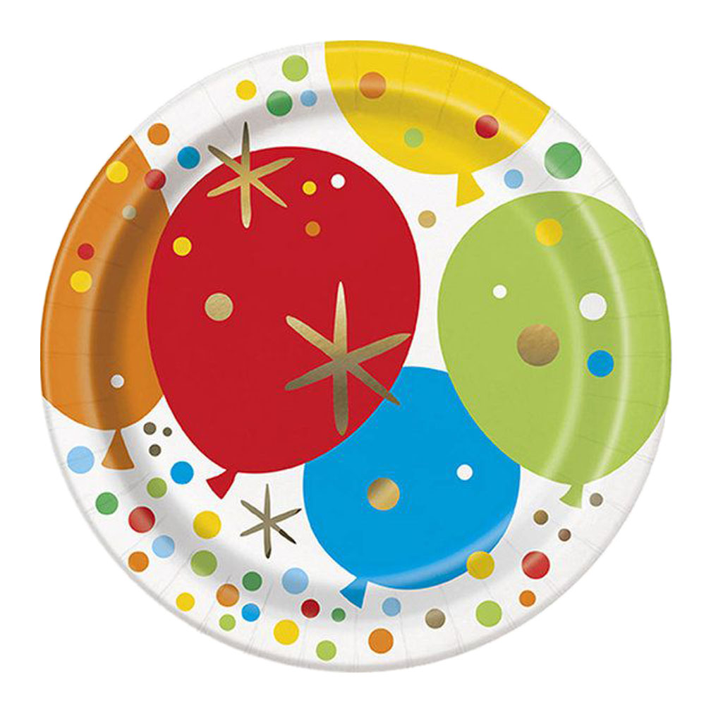 Glitzy Balloon Birthday 7" Plates - 8 Plates/Pack