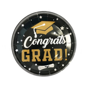 Black & Gold Graduation 7" Plates - 10 Plates