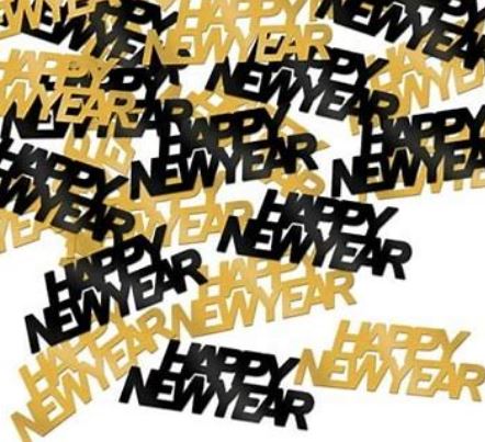 Gold & Black "Happy New Year" Confetti - 12 Bags/Case