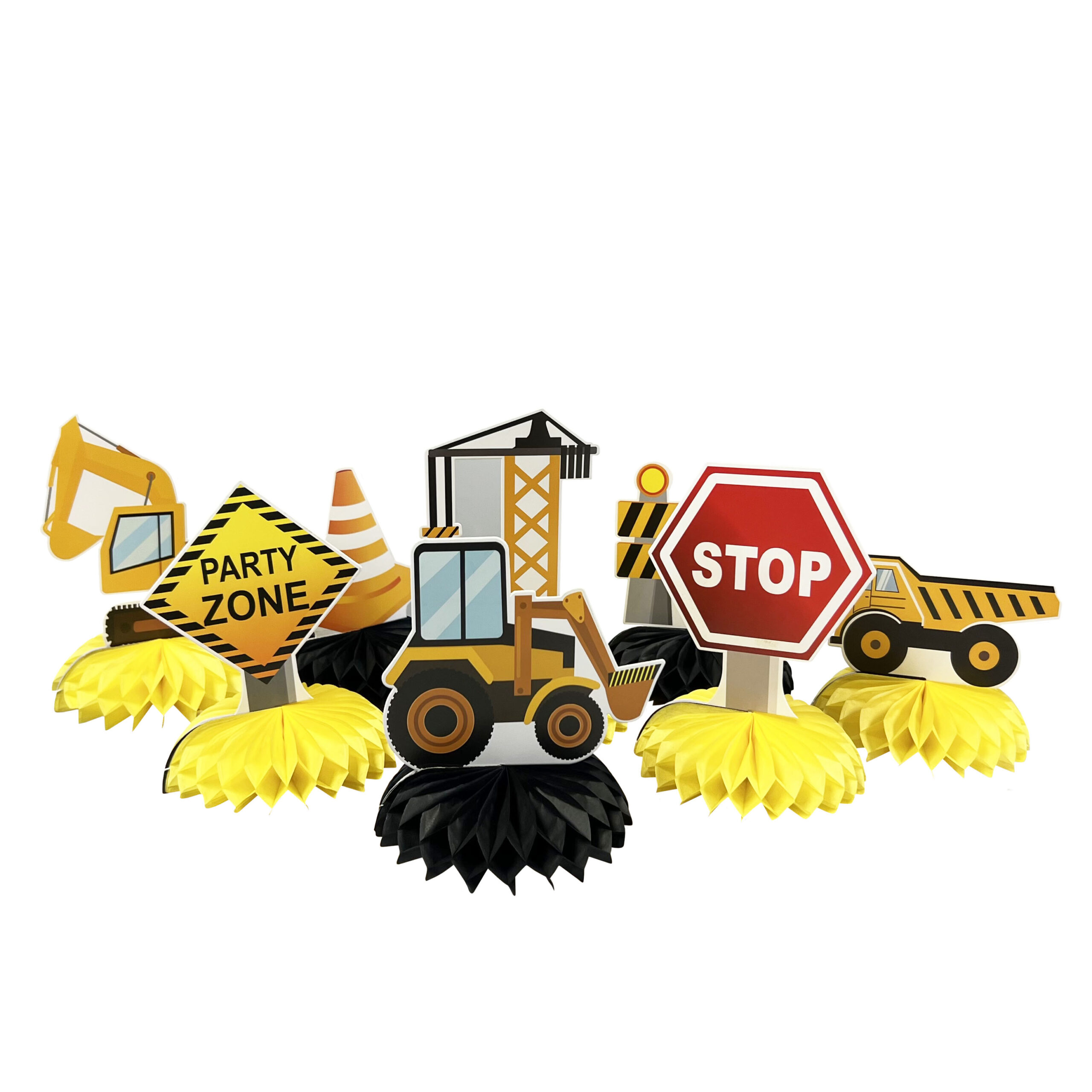 Construction Honeycomb Centerpieces - 1 Centerpiece or 8 Centerpieces/Case
