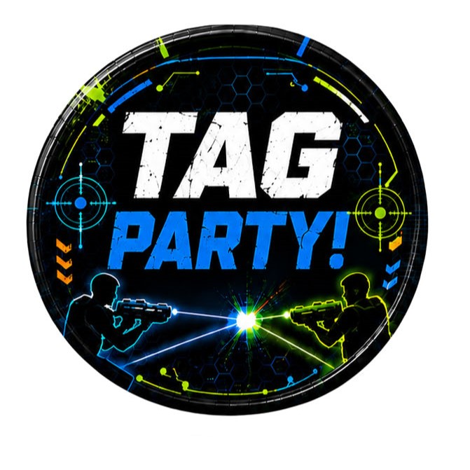 Tag Party 9" Plates - 50 Plates/Pack or 500 Plates/Case